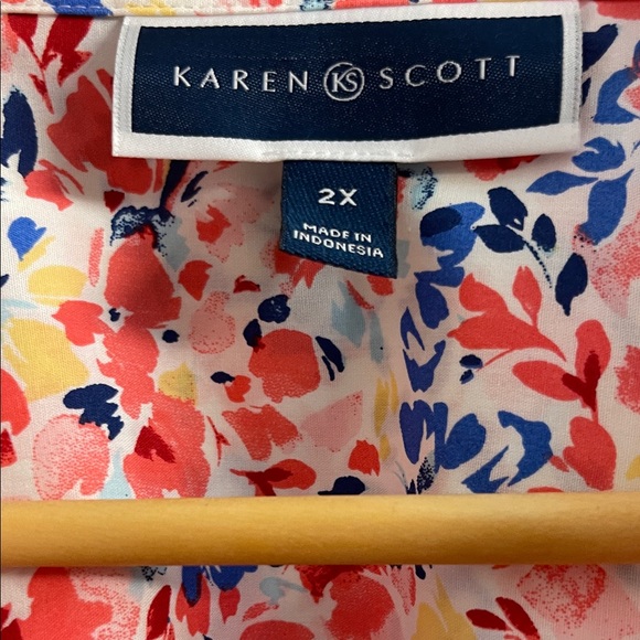 Karen Scott Floral Blouse - Pink, Blue, White - Picture 3 of 4